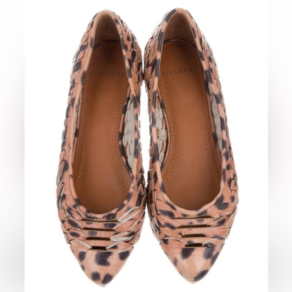 Givenchy Shoes - GIVENCHY Woven Leather Leopard Print Flats Size 5